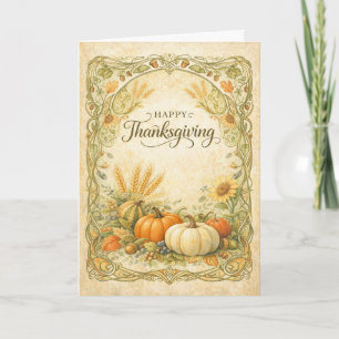 Vintage Botanical Thanksgiving Pumpkin Harvest Card