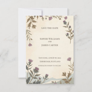 Vintage Botanical Thistle Scottish Save the Date