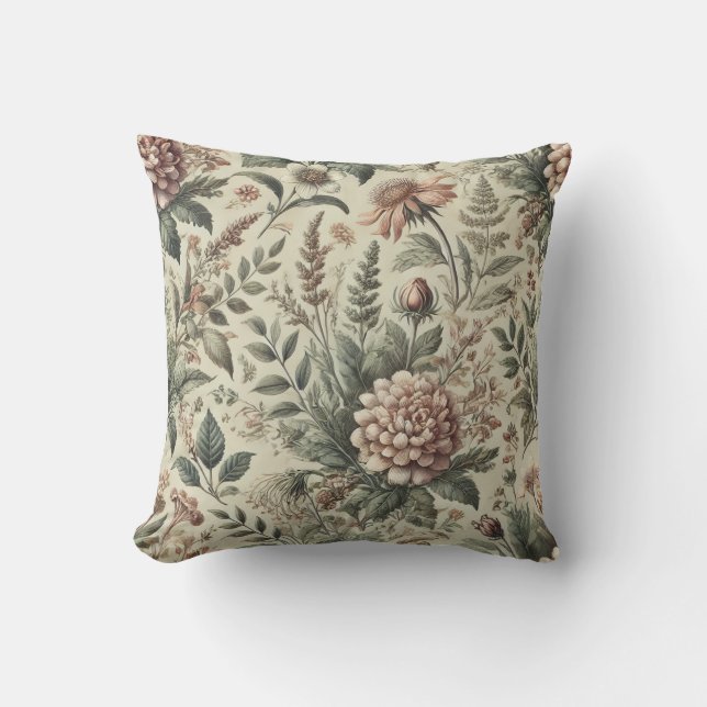 Vintage Botanical Throw Pillow (Front)