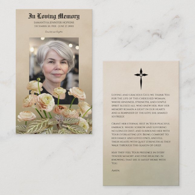 Vintage Botanical Tribute Prayer Card (Front/Back)