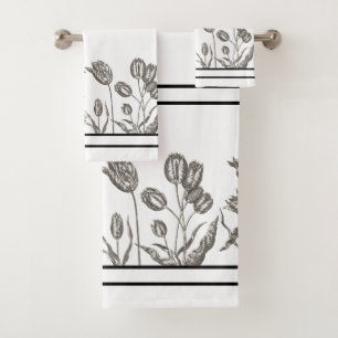 Vintage Botanical Tulip Flowers Bath Towel Set
