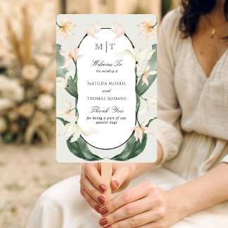 Vintage Botanical Tulips Monogram Wedding Program Hand Fan
