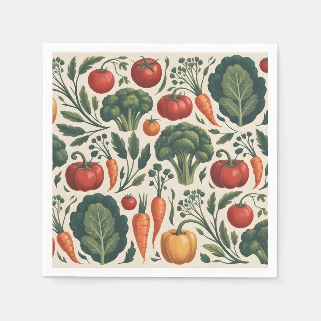 Vintage Botanical Vegetable Garden Pattern Napkins (Front)