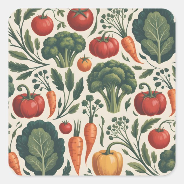 Vintage Botanical Vegetable Garden Pattern Square Sticker (Front)
