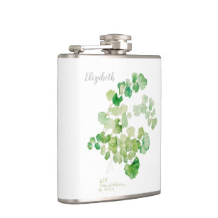 Vintage Botanical Watercolor Painting Flask
