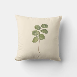 Vintage Botanical Watercolor Round Leaves Cream Th Throw Pillow