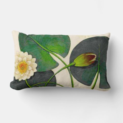 Vintage Botanical Waterlily Lumbar Pillow