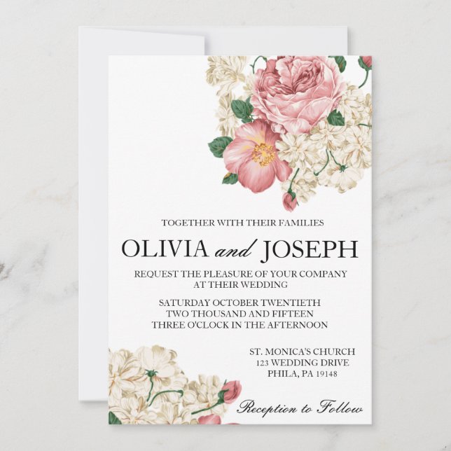 Vintage Botanical Wedding Invitation (Front)