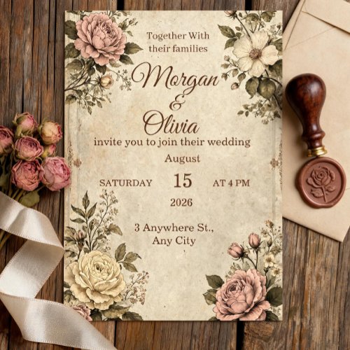 Vintage Botanical Wedding Invitation | Antique Sep