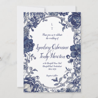Vintage Botanical Wedding Invitation in Blue