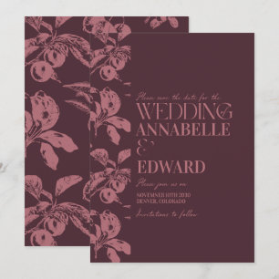 Vintage Botanical Wedding Plum Burgundy Invitation