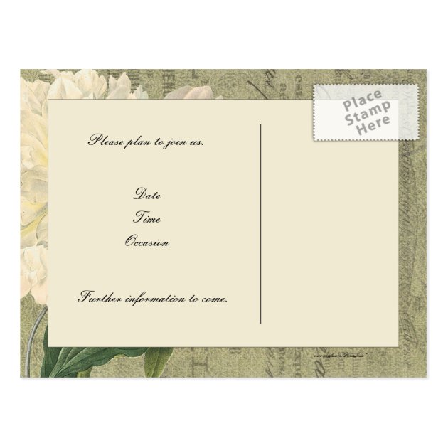 Vintage Botanical White Peony Save The Date Postcard