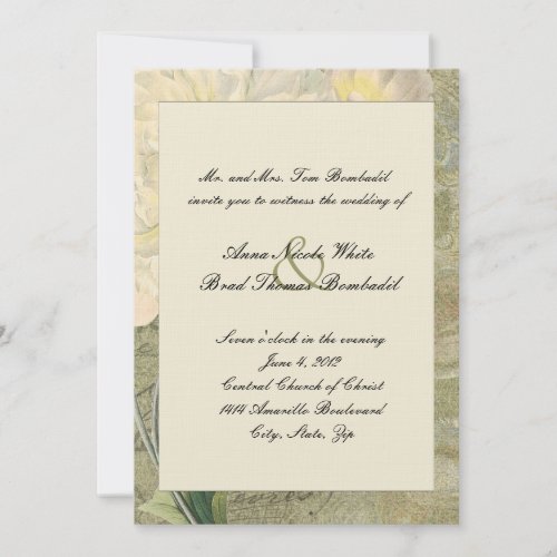 Vintage Botanical White Peony Wedding Invitation