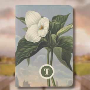 Vintage Botanical White Trillium Monogram Initial Passport Holder