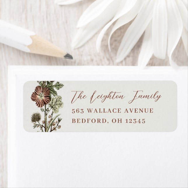 Vintage Botanical Wild Flowers Return  Label (Insitu)
