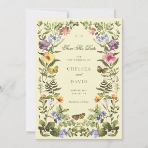 Vintage Botanical Wildflower Boho Save The Date Invitation