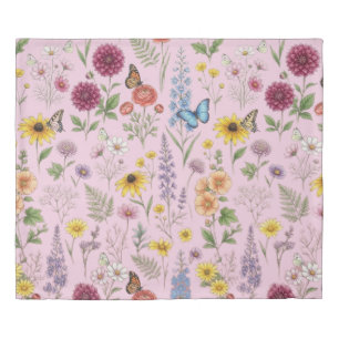 Vintage Botanical Wildflower & Butterfly Pattern Duvet Cover