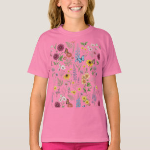 Vintage Botanical Wildflower & Butterfly Pattern T-Shirt