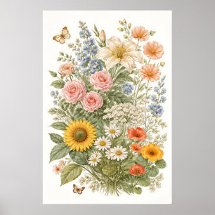 Vintage Botanical Wildflower Garden Illustration A Poster