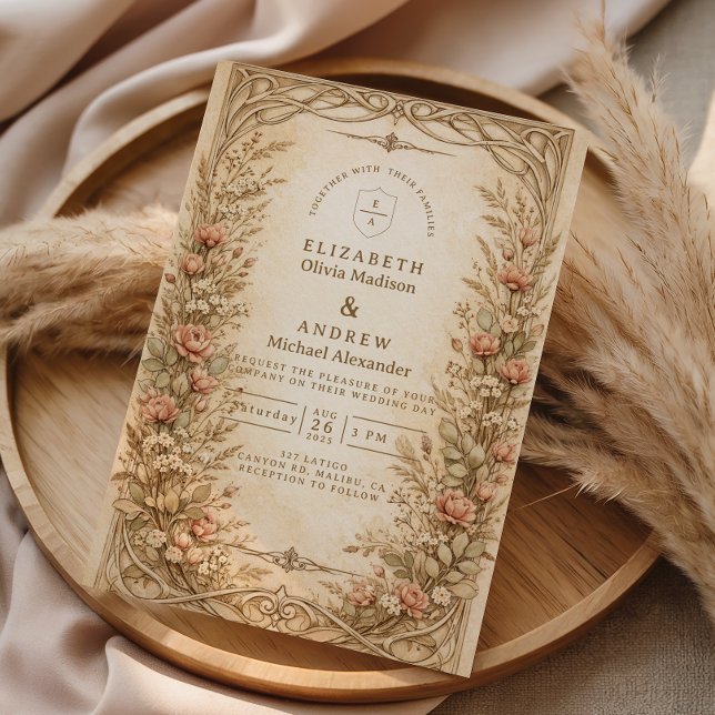 Vintage Botanical Wildflower Garden Wedding Invitation (Creator Uploaded)