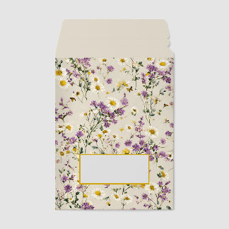 Vintage Botanical Wildflower Meadow on Beige Textu Envelope Mailers
