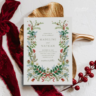 Vintage Botanical Winter Christmas Wedding Invitation