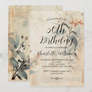 Vintage Botanical Women's 50th Birthday Invitation