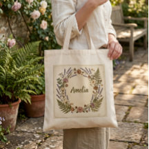 Vintage Botanical Wreath Tote Bag | Personalized