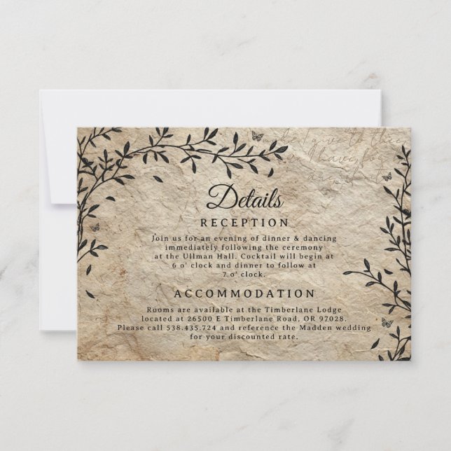 Vintage Botanical Wreath Wedding Details Card  (Front)