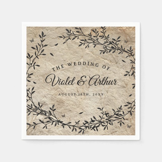 Vintage Botanical Wreath Wedding  Napkins (Front)