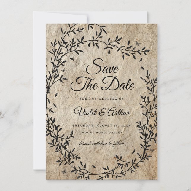 Vintage Botanical Wreath Wedding Save The Date  Invitation (Front)