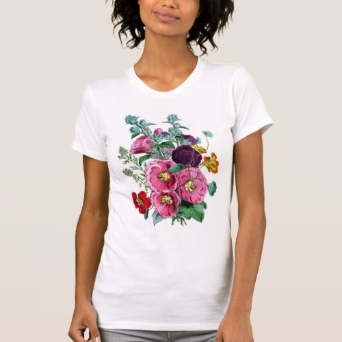 Vintage Botanicals Illustrations Hollyhocks T_Shirt