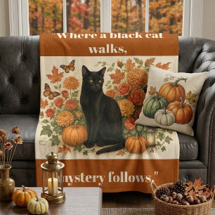Vintage Botanicals Orange Pumpkins Black Cat Photo Fleece Blanket