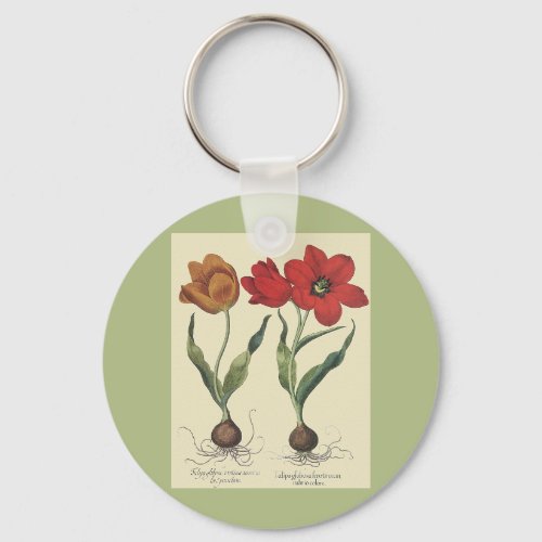 Vintage Botany Blooming Tulip Flowers and Bulbs Keychain