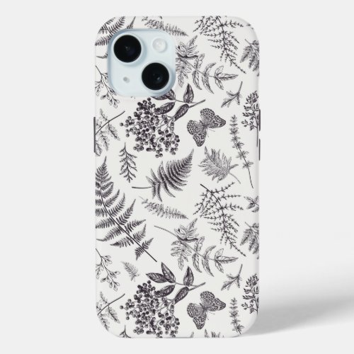 Vintage Botany  Butterfly Pattern iPhone 15 Case