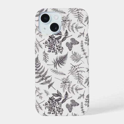 Vintage Botany  Butterfly Pattern iPhone 15 Case