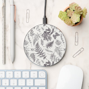 Vintage Botany & Butterfly Pattern Wireless Charger