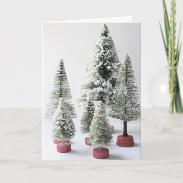 Vintage Bottle Brush Trees Holiday Card (Front)