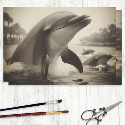 Vintage Bottlenose Dolphin Photo Decoupage Tissue Paper