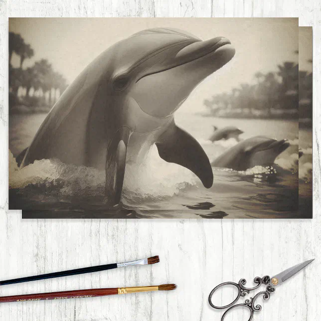 Vintage Bottlenose Dolphin Photo Decoupage Tissue Paper | Zazzle