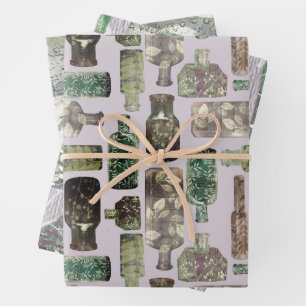 Vintage Bottles & Botanical Textures  Wrapping Paper Sheets