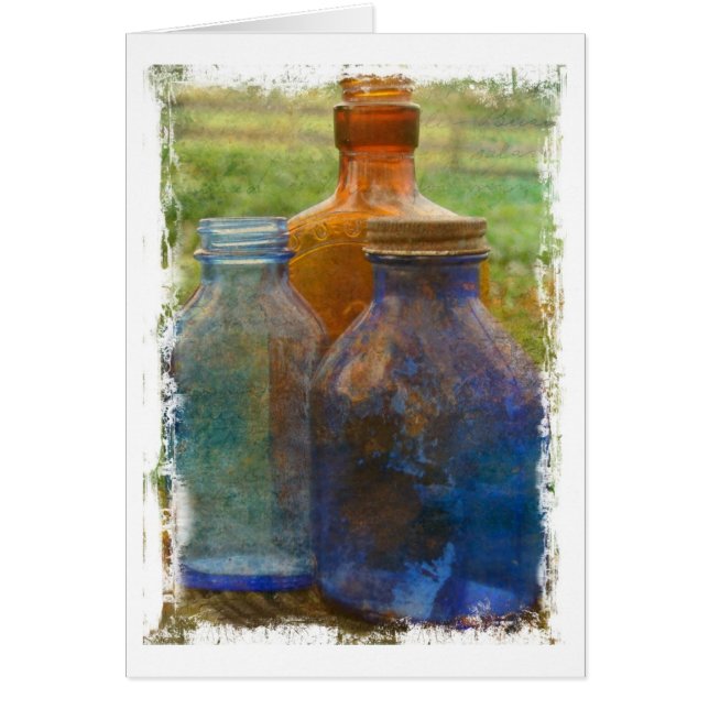 Vintage Bottles With White Grunge Border Cards (Front)