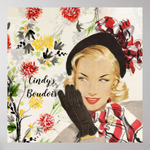 Vintage boudoir poster. Editable Poster