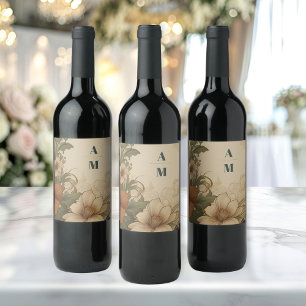 Vintage Bougainvillea Art Nouveau Wedding Wine Label
