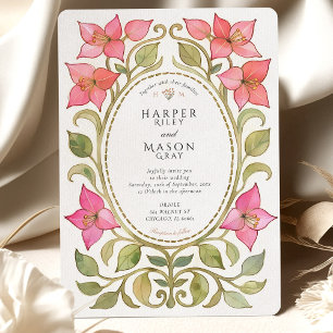 Vintage Bougainvillea Watercolor Wedding Invitation