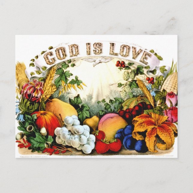 Vintage Bountiful Harvest God is Love 1874 Postcard (Front)