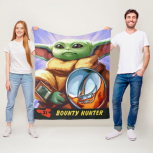Vintage Bounty Hunter Grogu Illustration Fleece Blanket