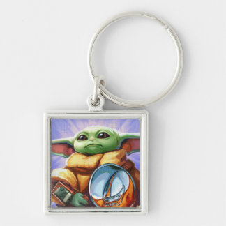 Vintage Bounty Hunter Grogu Illustration Keychain