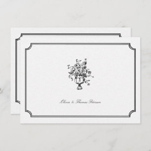 Vintage Bouquet Art Sketch Frame Wedding Couple Note Card