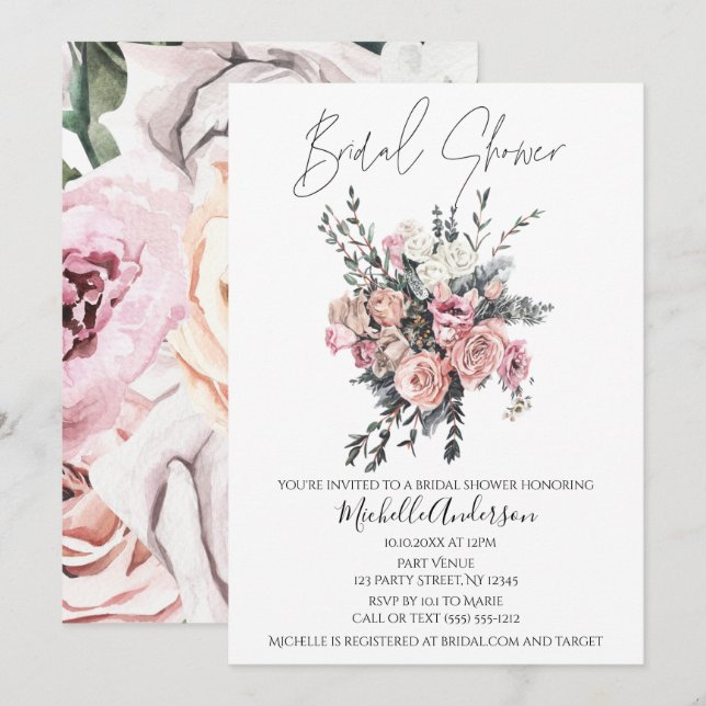 Vintage Bouquet Bridal Shower Invitation (Front/Back)